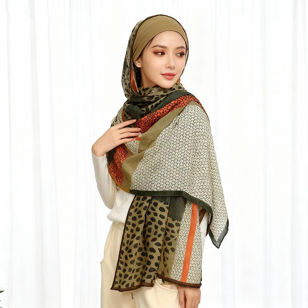 Leopard Print Hijab Scarf For Muslim Women Cotton Linen Headscarf Shawl Wrap Elegant Malaysia Head Wraps Turban Foulard 180*70Cm