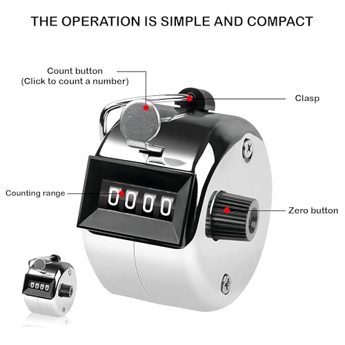 

Glun 4-Digit Counter, Hand Steps Counter, Durable Metal Design Counter Use In Coaching, Knitting, Bids, & Steps Counting 0 серебряный