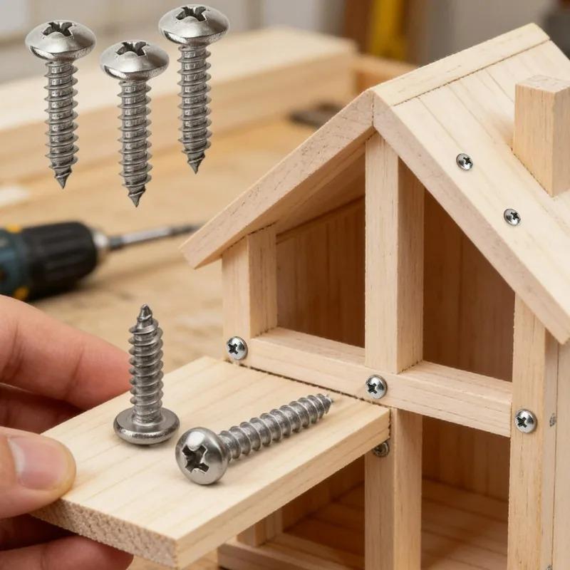 100/10Pcs Screws Pointed Self-Tapping Round Head Fastener Screw Hardware Fixing Maintenance Assembly Furniture Installation Tool