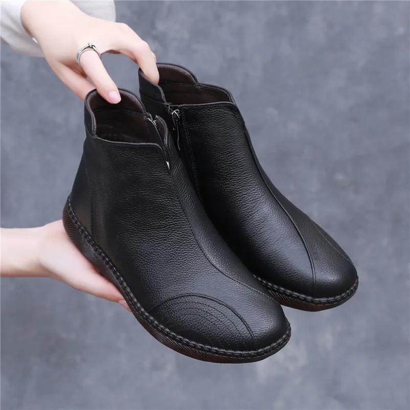 2025 Autumn Retro Shoes Woman Winter Boots  Women's Genuine Leather Shoes Female Ankle Boots Flat With Zip Botas