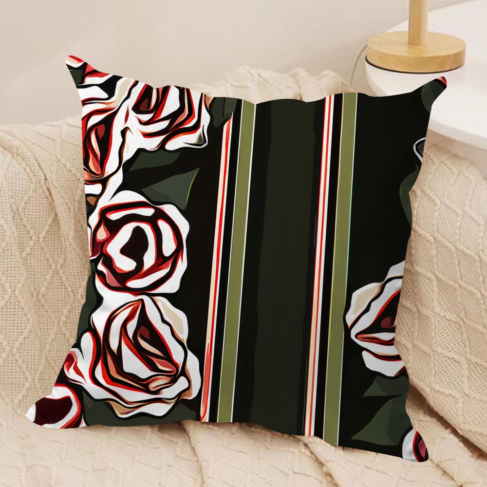 Floral Print Textile Retro Cushion Cover Silky Short Plush Invisible Zipper Dustproof Sofa Pillow Case for Home Decor