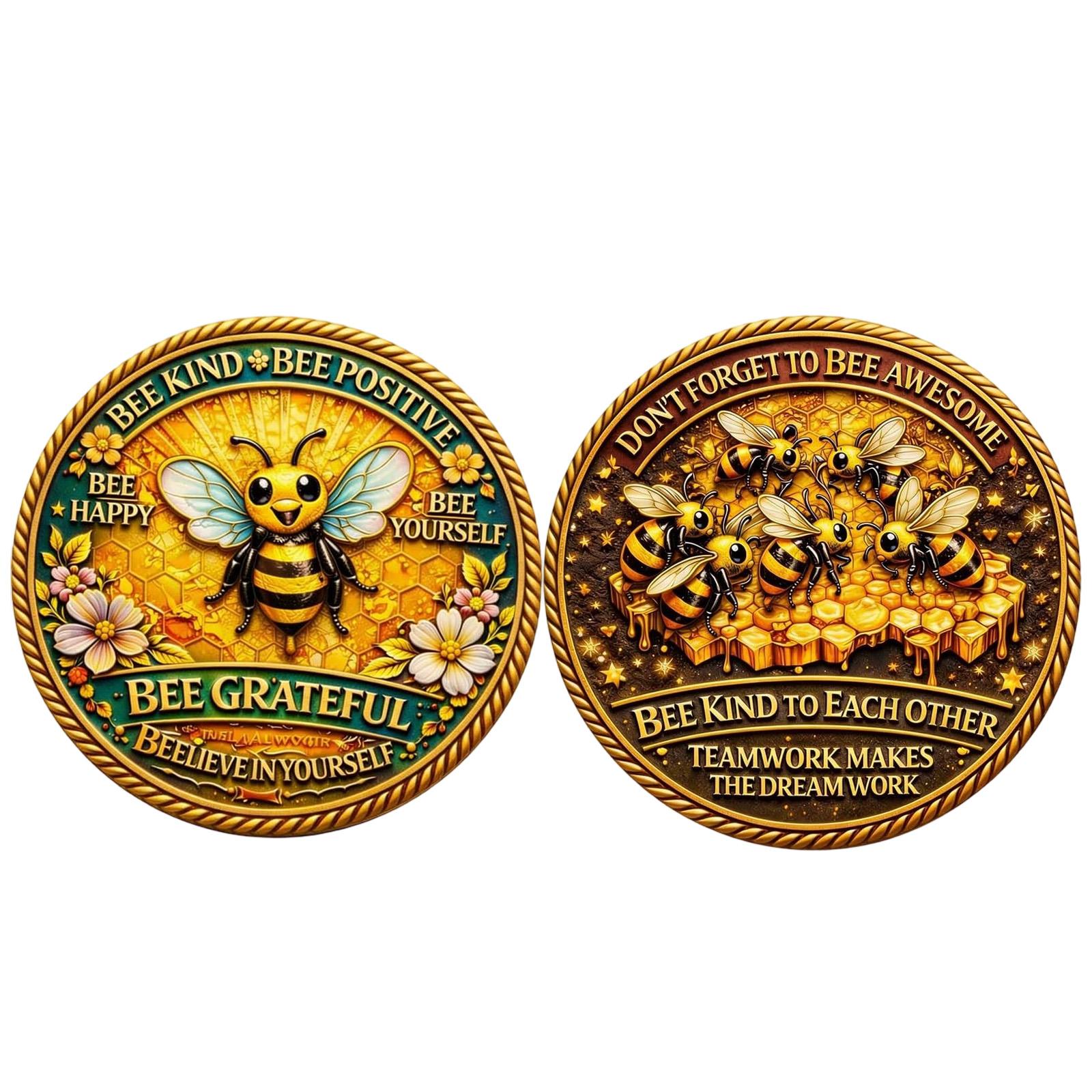 Bee Kind Positive Inspirational Commemorative Coin with Detailed Bee and Floral Design Motivational Collectible Coin for Encouragement and Kindness One Size