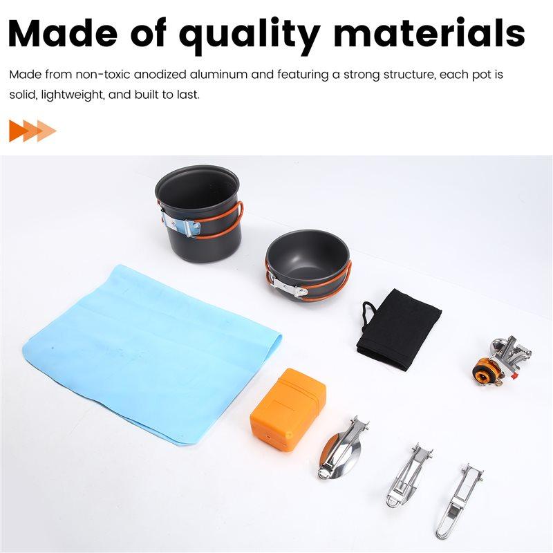 A96I-Camping Cookware Mess With Pot Stove And Carry Mesh Bag Great For Backpacking Outdoor Camping Hiking And Picnic