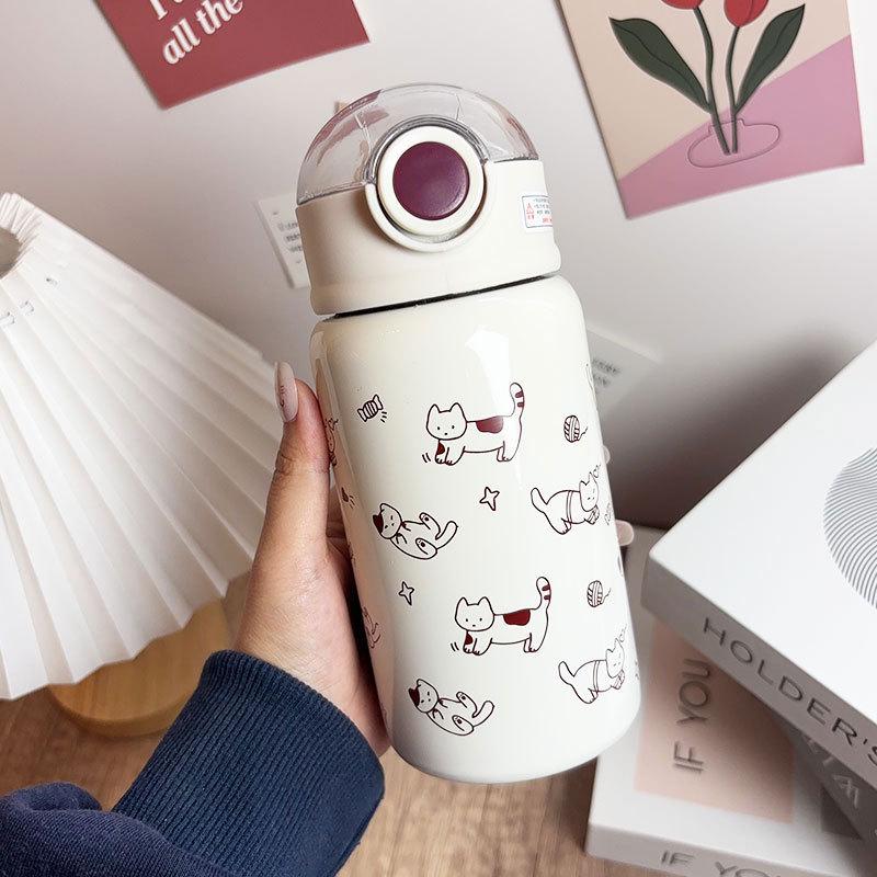 Kitten Thermos Cup: 2026 Stylish Insulated Straw Cup for Students - Cute, Portable, 316 Stainless Steel