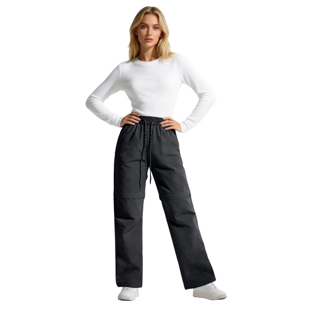 Women's Loose Straight-Leg Pants with Drawstring, Detachable Cargo Pants