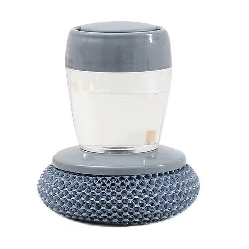 Automatic Liquid-Dispensing Dish Brush with Steel Wool for Kitchen Cleaning