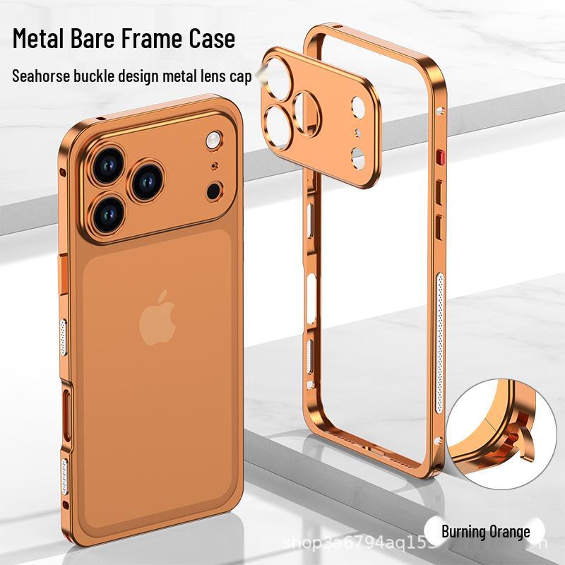 Snap Button Metal Frame Phone Case for iPhone 17/16 Pro Max/15 Pro/14 Plus iPhone 12 Pro Max [Frame + Lens]