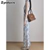 New Style Blue and White Porcelain Floral Sleeveless Modified Cheongsam Summer Waist-Defined Gored Back Peplum Dress