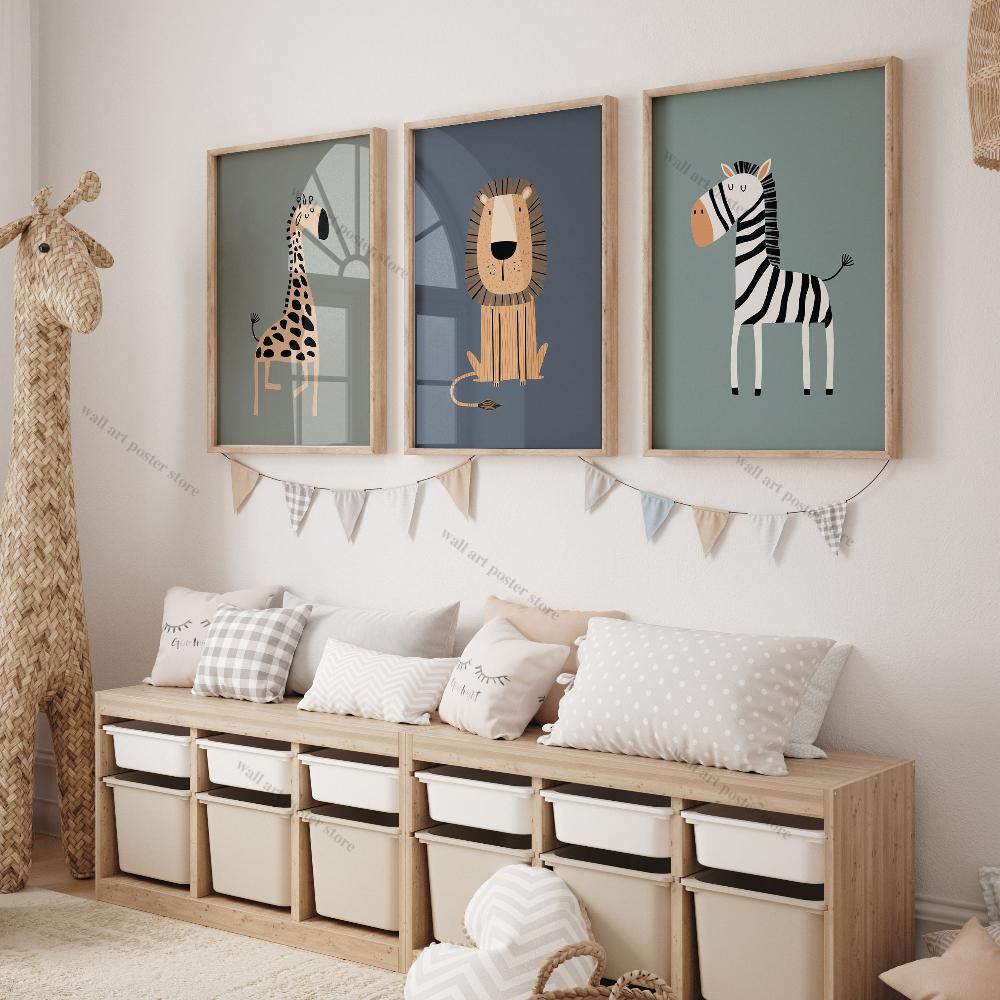 3 Stück Safari Kinderzimmer Wandbilder Boho Kinderzimmer Drucke Poster Dschungeltiere Kinderzimmer Kunst Tier Kinderzimmer Dekoration Tierdrucke Geschenk