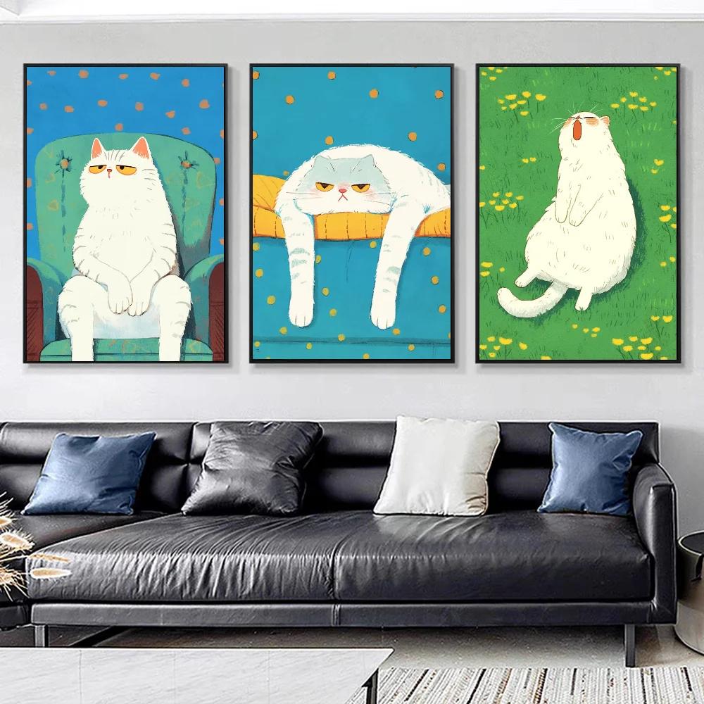 Vintage Wall Art, Funny Animals Kawaii Cats,.High Definition Canvas Printed Poster, Home Living Room Bedroom Decorative Items