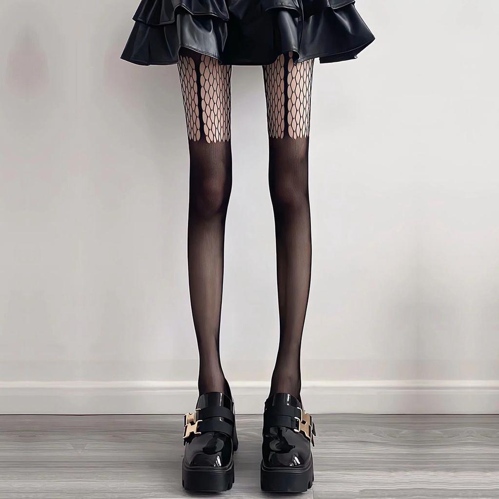 Sexy Hot Girl Jk Long High Knee Torn Fishnet Stockings Over The Knee Socks Women Black Garter Socks Nylon Mesh Ripped Pantyhose
