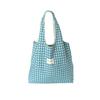 Korean Refreshing Lake Blue Shopping Bags Fashion Plaid Handheld Shoulder Bag Student Class Cloth Bag