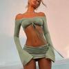 Drawstring Lace up Top Half Skirt Set Drawstring Lace Tops Skirt Suit