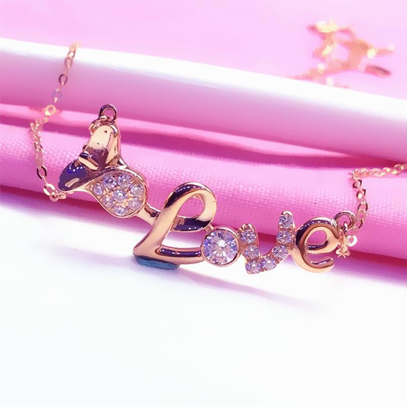 Purple Gold Women'S Diamond Letter Necklace Fashion Trend Rose Gold Clavicle Chain Jewelry