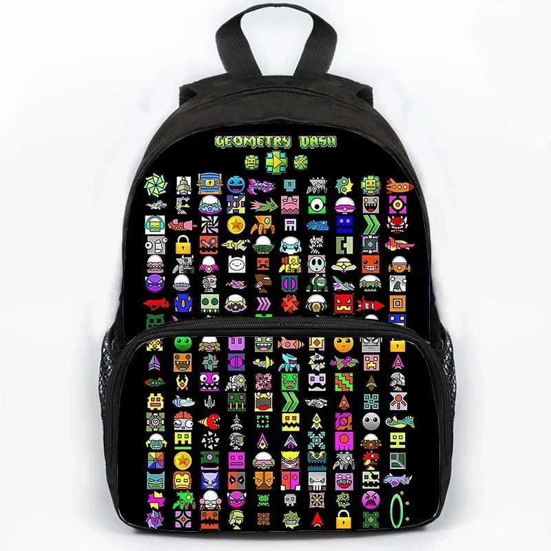 Children Large Capacity Angry Geometry Dash Print Backpack Students School Bags for Girls Boys Cartoon Bookbag Travel Backpacks