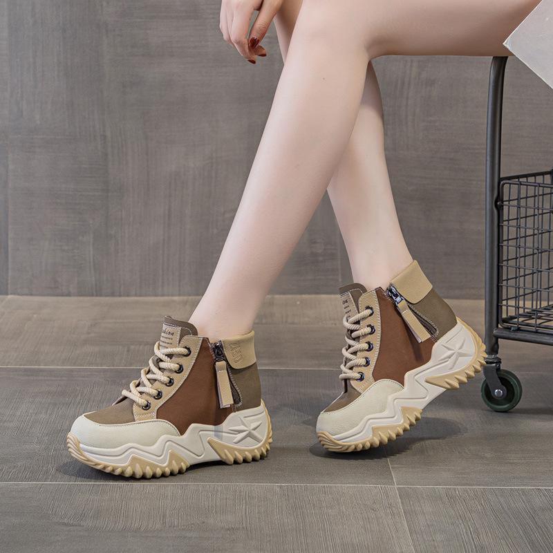 88762 leather women's shoes spring and autumn new muffin thick sole to increase height and luck