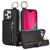 Zipper Wallet with Card Holder Ring Leather Phone Case for iPhone 16 15 14 11 Pro Max XS XR 7 8 Plus 13 12 Mini Protective Cover