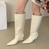 Fashion Liyke Herbst Winter Weiß Damen Kniehohe Stiefel Streetstyle Spitzzehe Niedrige Keilabsätze Damen Partyschuhe Lang Botas Mujer
