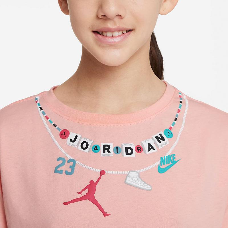 Jordan Camiseta Infantil de Manga Curta com Gola Redonda e Estampa de Logotipo de Letra, Tops para Crianças, Coral Descolorido DX7341-697