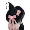 Dark Witch Costume Hat for Women Halloween Party Essential with Adjustable Chinstrap For Holiday Celebration Parites