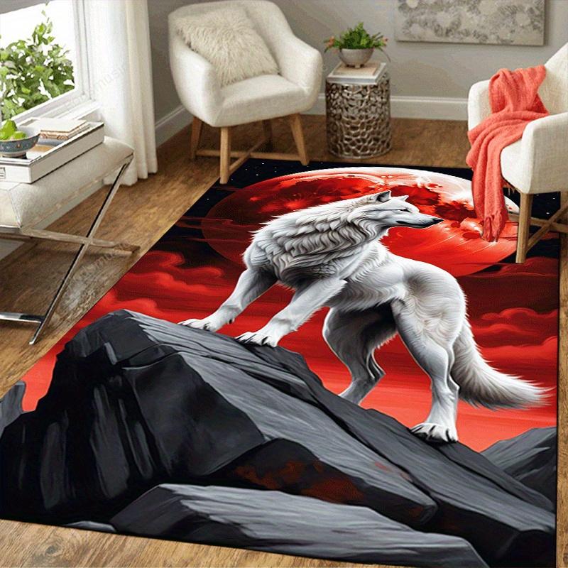 1pc White Wolf Print Design Area Rug - Soft, Anti-Slip, and Durable Gaming Room Decor for Bedroom