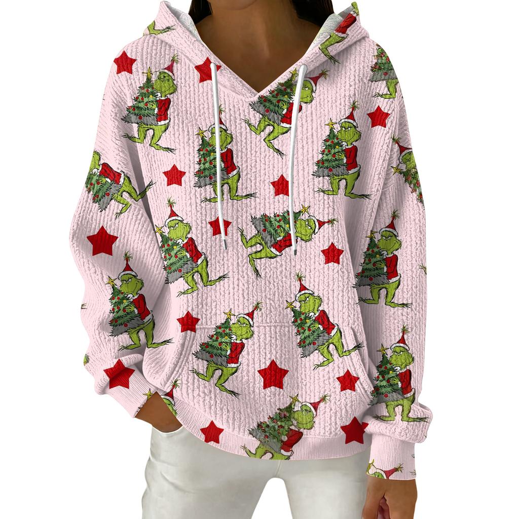 Women's Fashion Casual Christmas Print Pullover Long-Sleeve Hooded Sweatshirt
