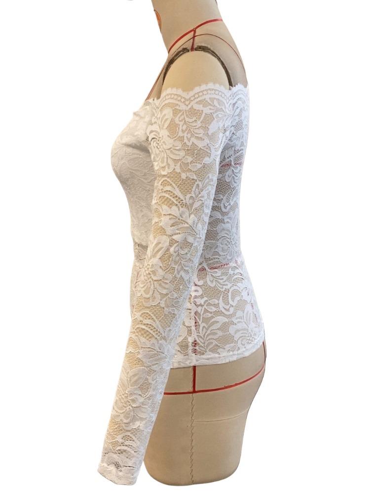 Elegant Scalloped Collar Edge One-Layer Collar Strapless Lace Slim Slim T-Shirt Long Sleeve Tops Versatile Closet Essential Fashion Items Shirt