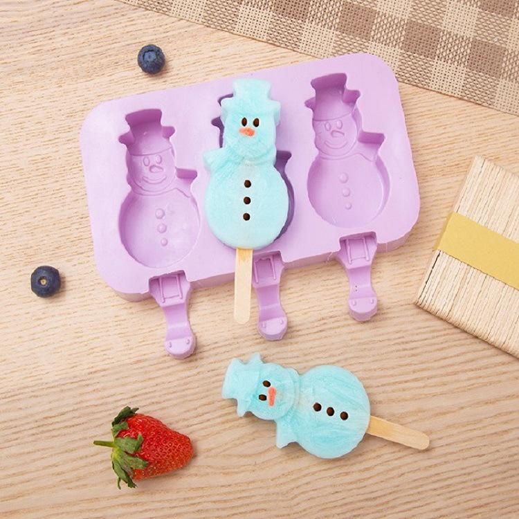 Silicone 3-Cavity Popsicle & Ice Cube Tray with Lid