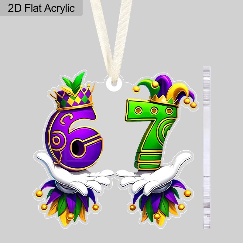 

Mardi Gras Acrylic Number 67 Hanging Ornament,Festive Jester Hat Crown Decorated Pendant, Ideal for Mardi Gras Decoration, Party Favors 1pc