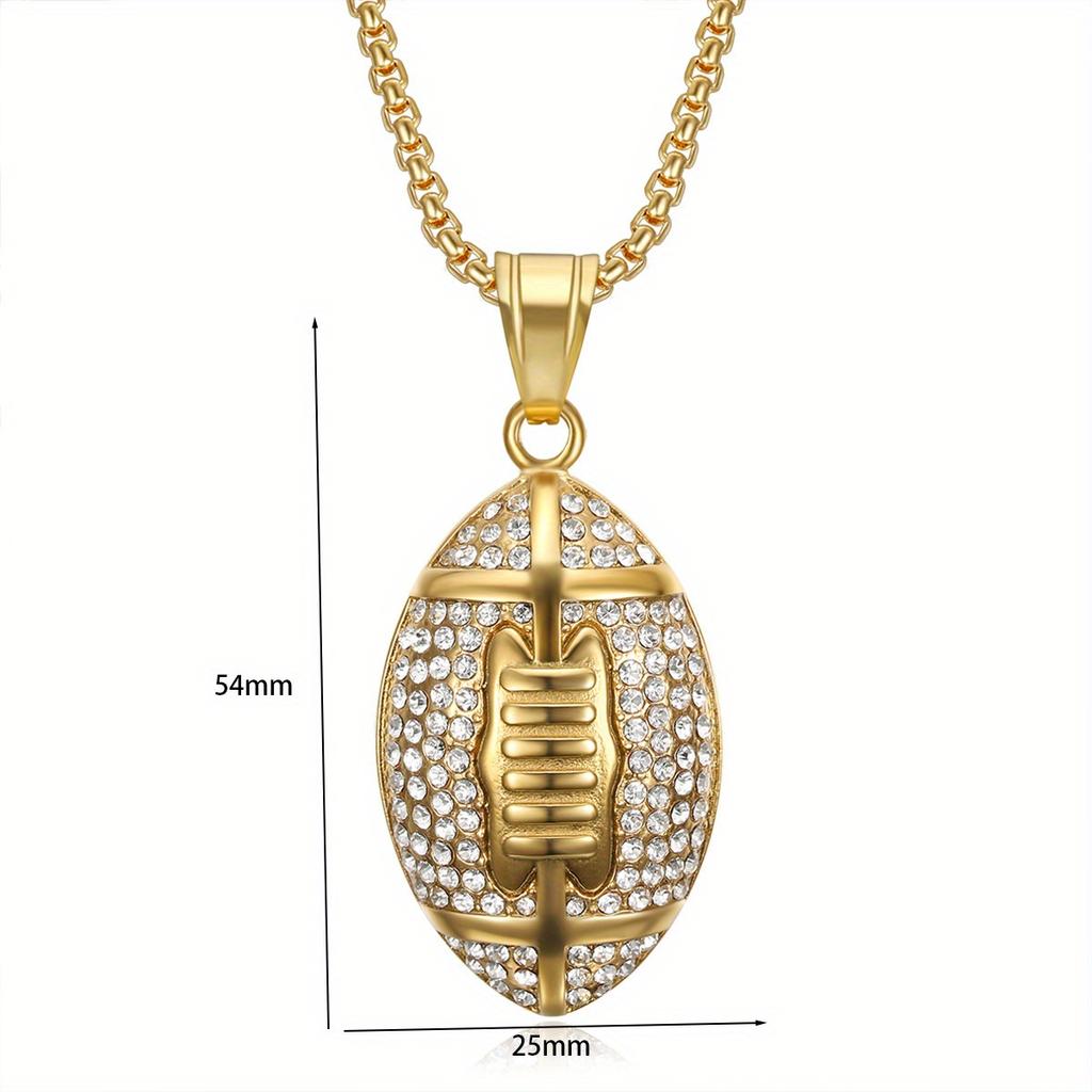 Rugby Zircon Pendant Stainless Steel Box Chain Men's Hip Hop Necklace Jewelry