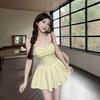 Pure desire sexy pleated A-shaped skirt women's summer new yellow spice girl waist and thin suspender dress
