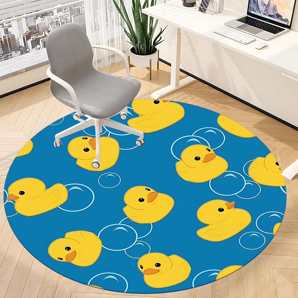 1PC Yellow Duck Bubbles Office Round Area Rug, Mat Suitable For Office, Under Office Chairs Bedroom Living Room Home Decor, Room Deco