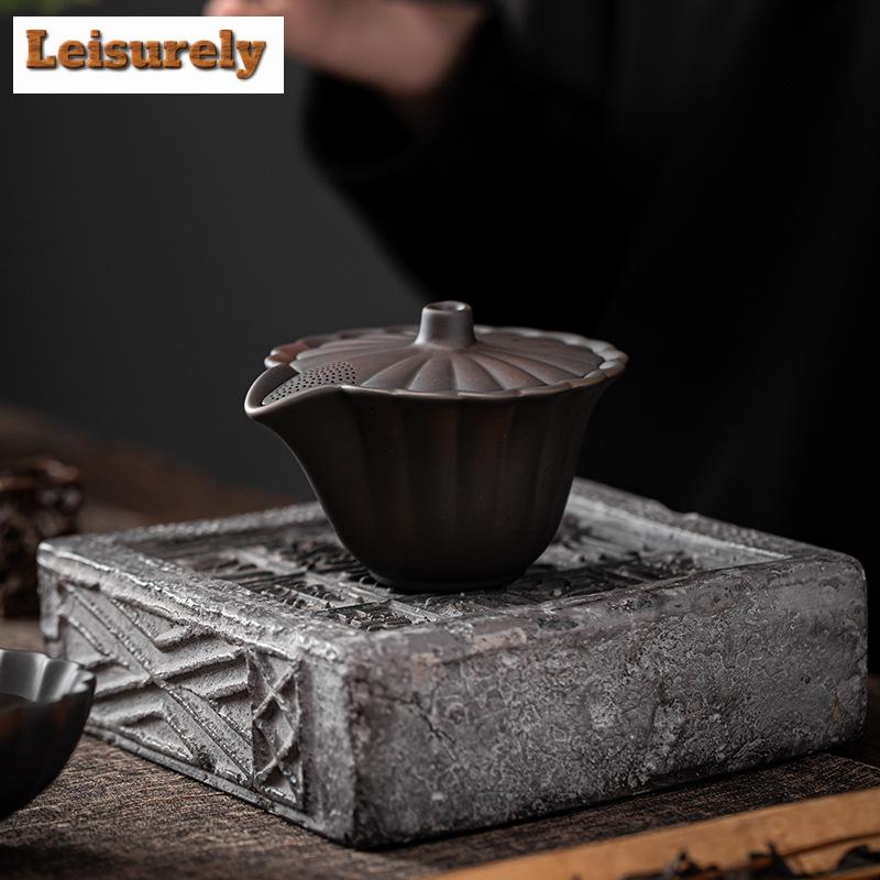 150 ml Qingxi Lila Keramik Blütenblätter Gaiwan Japanische Handgreifende Teeterrine Teebereiter Deckelschale Chinesisches Teeset Sammlung Geschenk