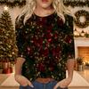 Women's Casual Three-Quarter Sleeve Christmas Print Neck Top for Giving