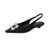 139-6 Flash Diamond Pointed Low Heel Single Shoes Spring and Summer New French Shallow Mouth Square Buckle Rear Empty Flat Sole Single Shoes Women's