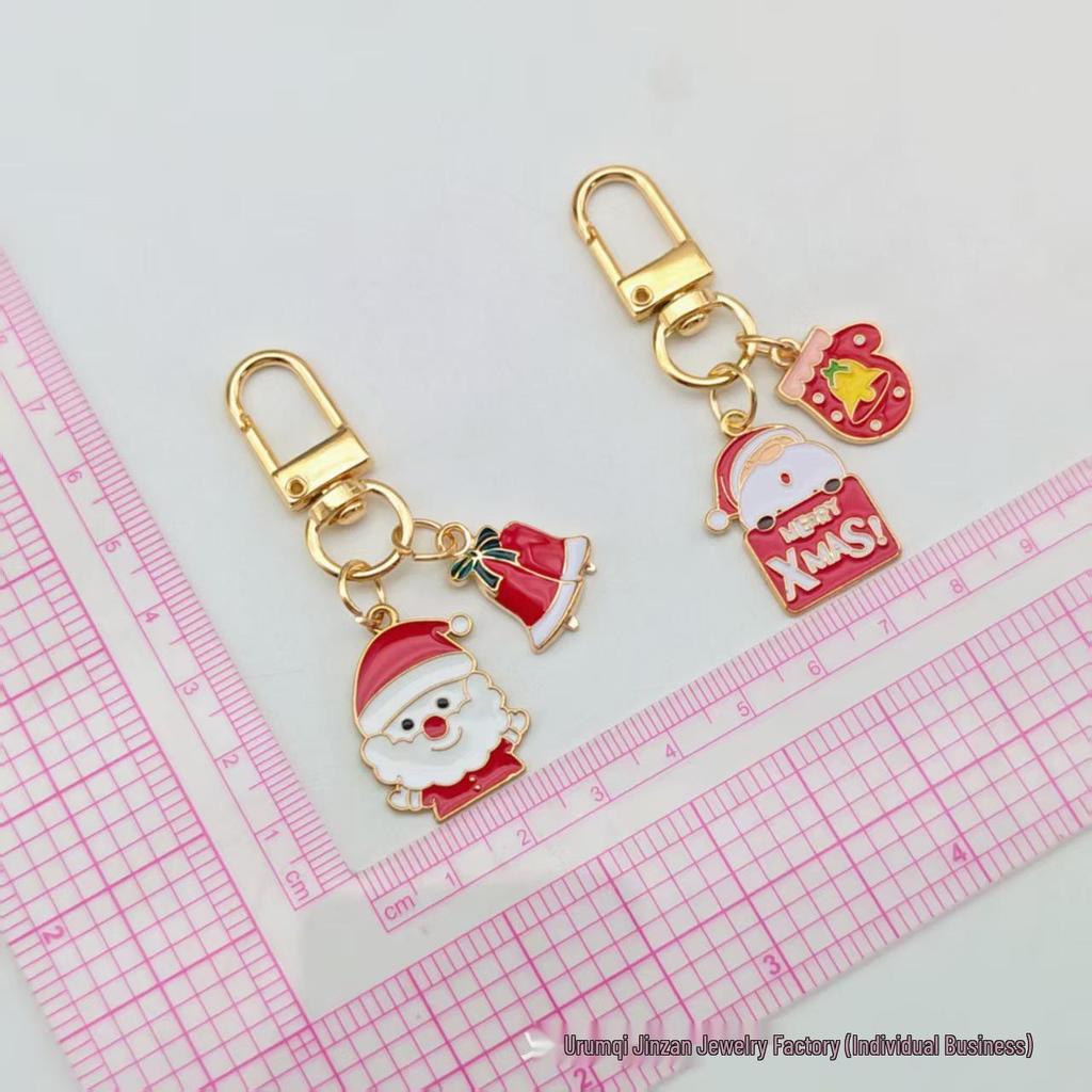 Festive Christmas Keychain: Metal Tree, Snowman & Santa Bag Charm – Stylish Small Gift
