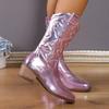 Women Fashion Zipper Knight Boots Ladies Autumn Thick Sole Chunky Heels Retro Boots Pointed Toe Shoes Embroidered Cowboy