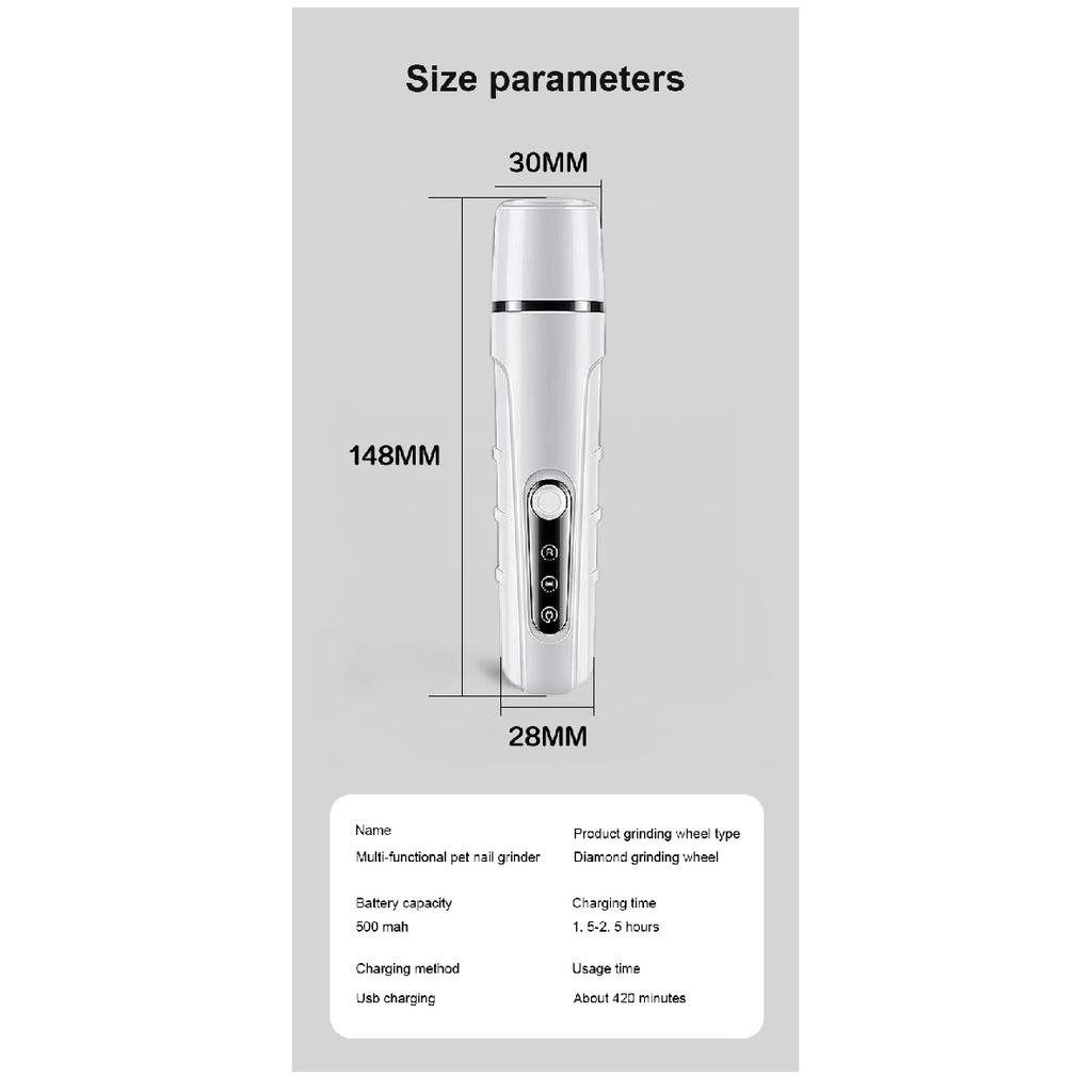 Electric Pet Nail Grinder Low Noise with LED Light Portable Professional Nail Care Tool Kit Home Grooming