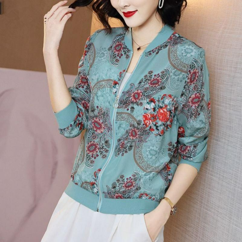 Printed Sunscreen Baseball Uniform Women's Summer Large Size Loose Jacket Cardigan Top Spring and Autumn Short Jacket Trend