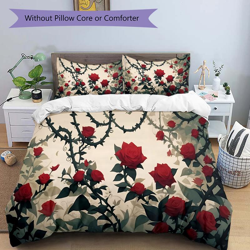 Roses Thorny Vines Printed 3pcs Bedding Set Soft Microfiber 1 Duvet Cover And 2 Pillowcases Home Bedroom Decor Xmas Gift Q1436