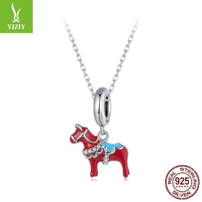 S925 Silver Dala Trojan Horse Pendant Red Wind Personality Diy Bracelet Beaded Accessories