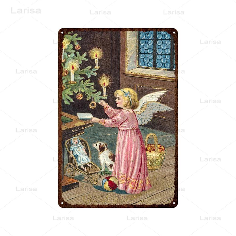 Christmas Vintage Tin Sign Santa Claus Plaque Metal Retro Plate Poster for Club Living Room Kitchen Home Wall Art Decoration