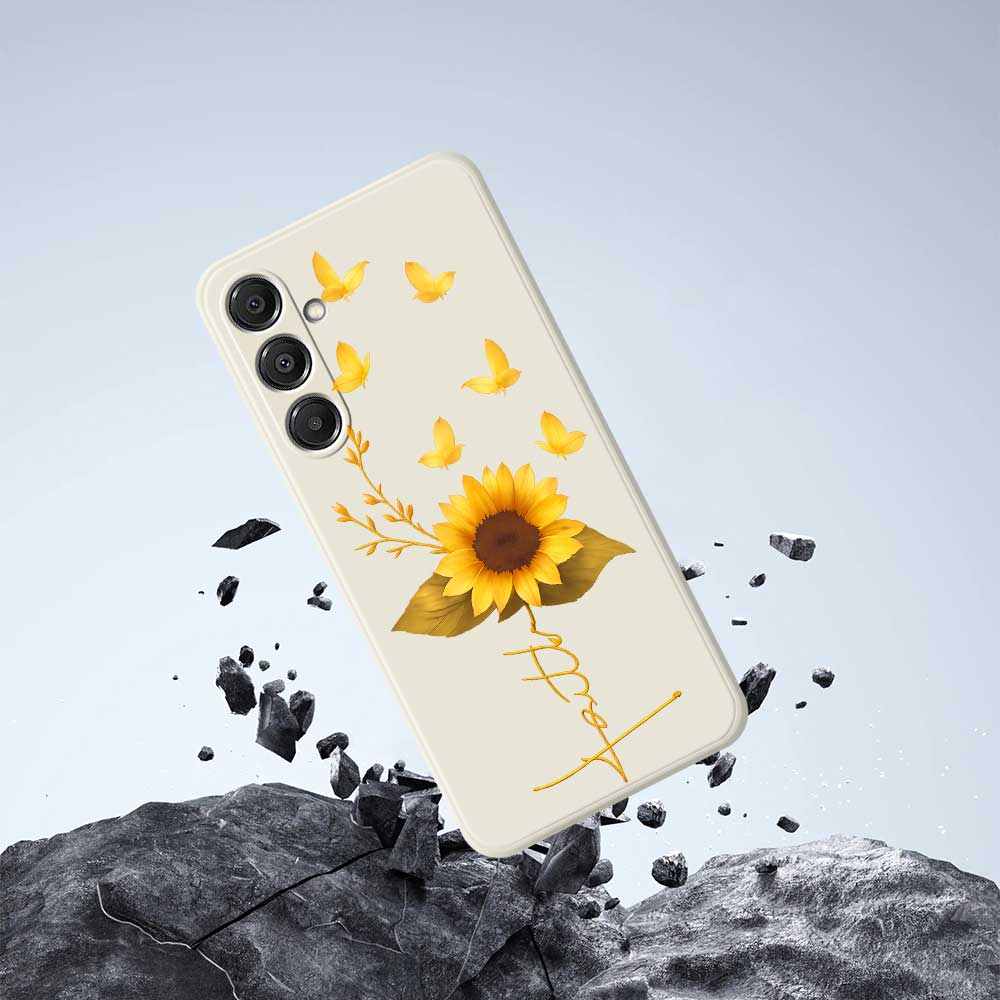 For Samsung Galaxy A16 5G/4G Case Golden Butterfly Sunflower Pattern Printing Straight Edge TPU Phone Back Cover