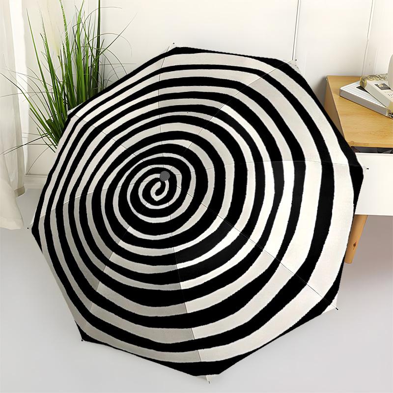 1pc Spiral Pattern Automatic Folding Umbrella - Compact 8-Rib Design, Durable Plastic & Iron, Lightweight for Outdoor Daily Use101