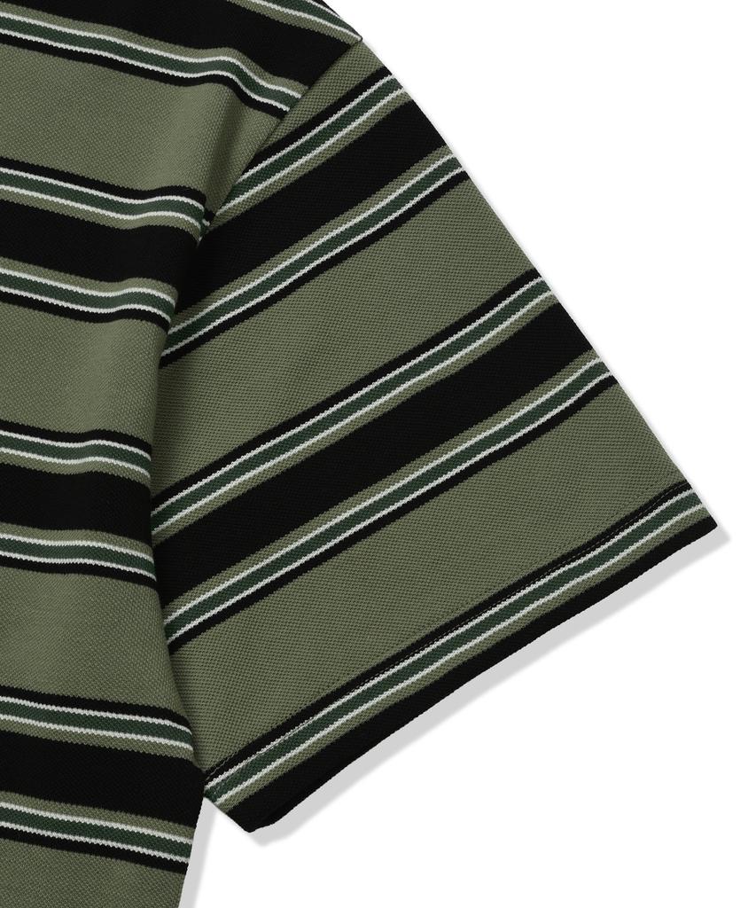 BROWNBREATH Tag Pique Stripe Tee - Khaki