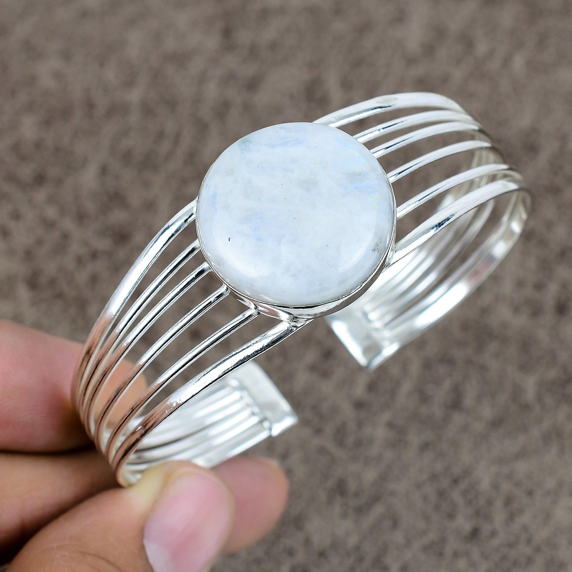 

Райдужний Місячний Камінь Самоцвіт Срібло 925 проби Манжета Браслет Регульований KKG-191