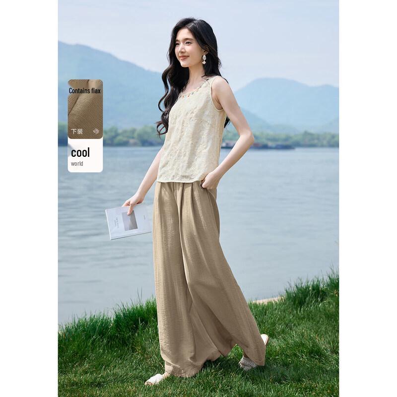 XWI Women s Bohemian Woven Sleeveless Vest & Wide-Leg Pants Set L