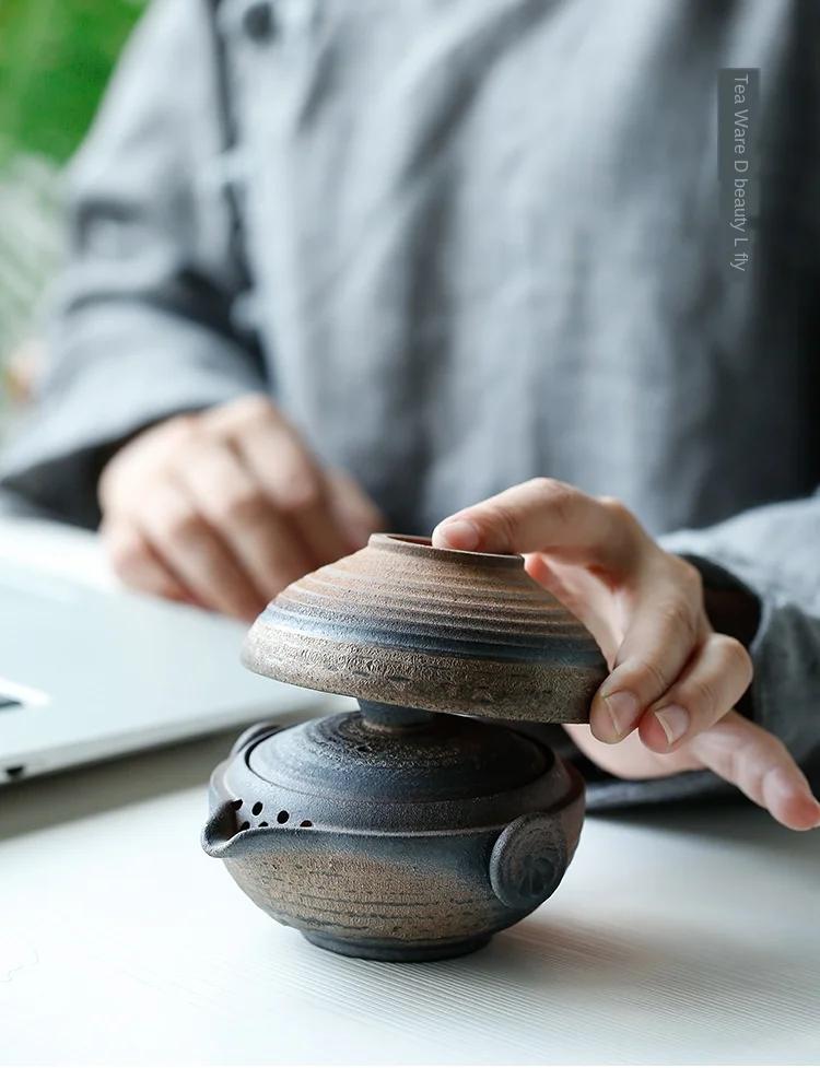 Steingut im japanischen Stil Quik Cup Ein Topf Eine Tasse Retro Holz Terrine 1 Person Büro Outdoor Reise Teeservice Sopera De Ceramica