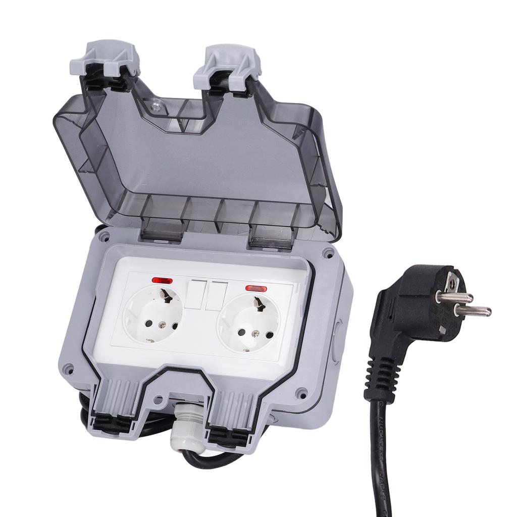 Outdoor Socket Dual European Power Outlet IP66 Waterproof Wall Receptacle  16A