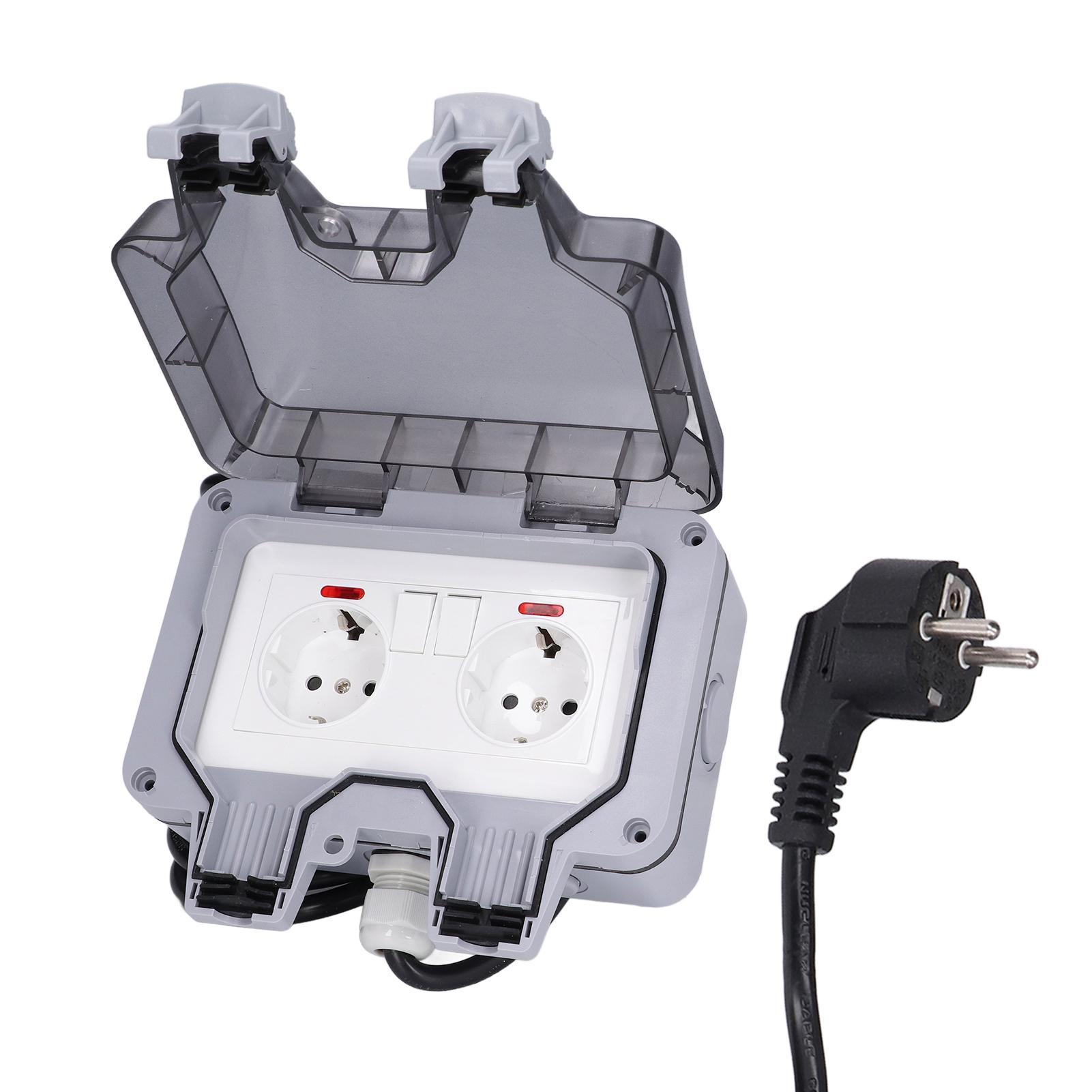 

Outdoor Socket Dual European Power Outlet IP66 Waterproof Wall Receptacle 16A